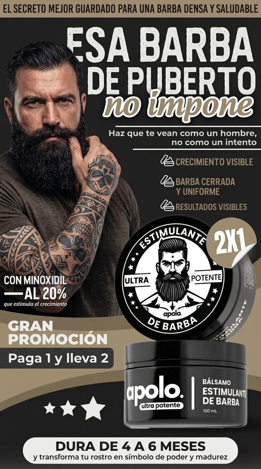 Estimulante de Barba Apolo: Barba Poblada, Fuerte y Sin Huecos — 🎁 50% DESCUENTO